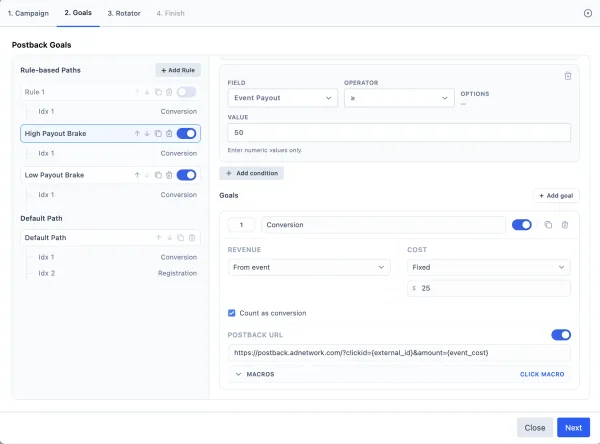 Conditional postback routing